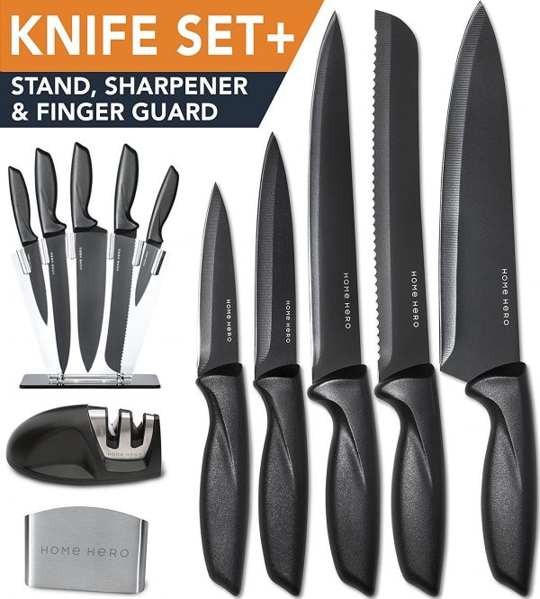 Stainless Steel Sharpener and Block Kitchen Knife Set