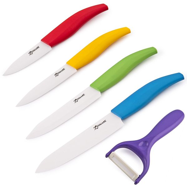 ZenWare 9 Piece Multi Color Ceramic Cutlery Kitchen Knives