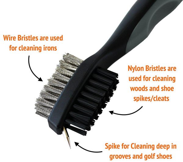 Golf Brush and Club Groove Cleaner - Easily Attaches to Golf Bag