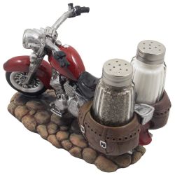 Decorative Red Motorcycle with Glass Salt and Pepper Shaker