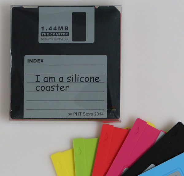 PHT Set of 6 Retro Floppy Disk Silicone Drink Coaster