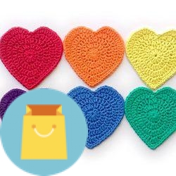 Crochet rainbow heart coasters