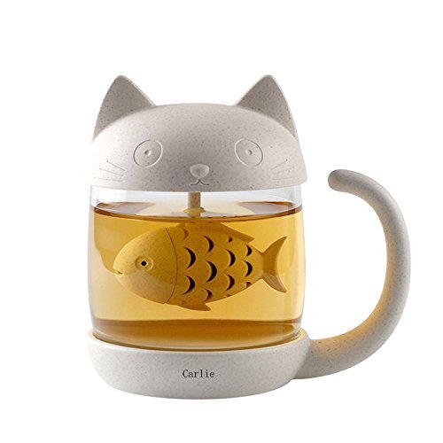 Cute Cat  Glass Cup  Tea  Mug  With Fish Tea  Infuser Best 