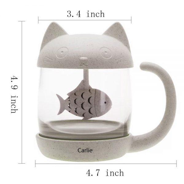 Cute Cat Glass Cup Tea Mug With Fish Tea Infuser