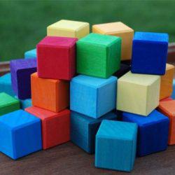 Grimm's Large Mosaic Square Building Set of 100 Wooden Cube Blocks