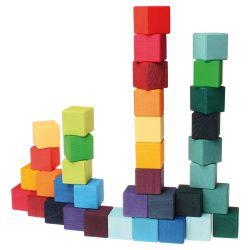 Grimm's Large Mosaic Square Building Set of 100 Wooden Cube Blocks