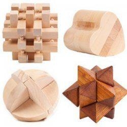Large Wooden 3D Puzzle 4-Pack Mental Brainteaser