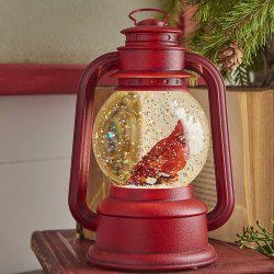 Red Lighted Lantern with Cardinal Bird in Continuous Swirling Glitter Snowglobe