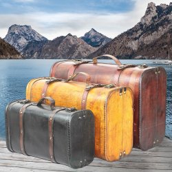 Vintiquewise™ 3-Piece Vintage-Style Luggage Set with Antique Leather Accents