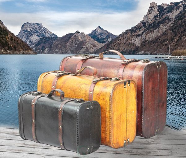 Vintiquewise™ 3-Piece Vintage-Style Luggage Set with Antique Leather Accents