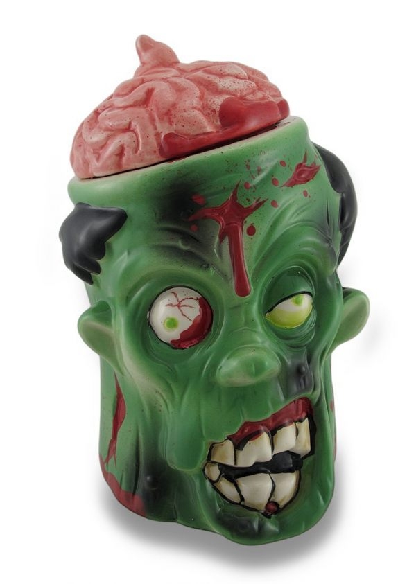 Ceramic Green Urban Zombie Goodie Jar w Bloody Brain Lid