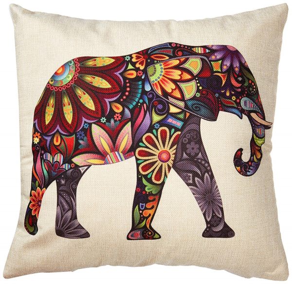 Color Flower Elephant Burlap Pillow Cases