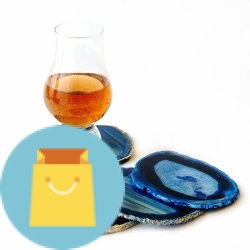 Set of 4 Blue Dyed Brazilian Agate Coasters with Rubber Bumpers
