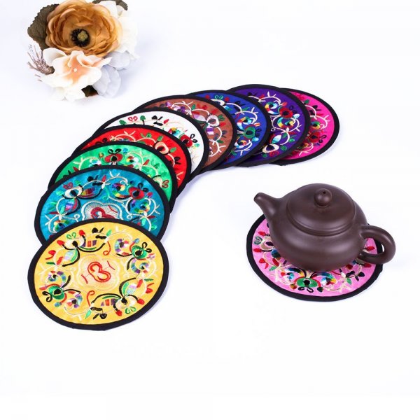 Vintage Ethnic Floral Design Fabric Coasters Value Pack
