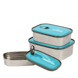 Bento Lunch Box Stainless Steel Food Containers Blue Set of 3