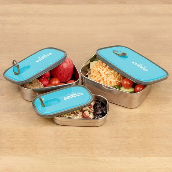 Bento Lunch Box Stainless Steel Food Containers Blue Set of 3