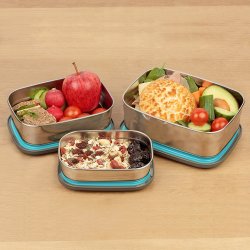 Bento Lunch Box Stainless Steel Food Containers Blue Set of 3