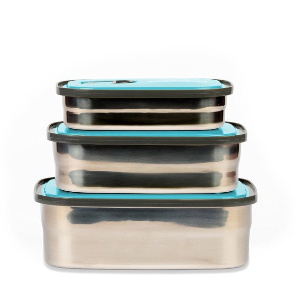 Bento Lunch Box Stainless Steel Food Containers Blue Set of 3