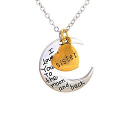 Bling Stars Mom I Love You To The Moon and Back Heart Pendant Necklace