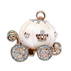 Bling White Princess Pumpkin Carriage Keychain with Pouch Bag