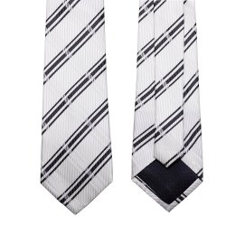 Classic Striped White Black Streak 100% Silk Men'S Tie