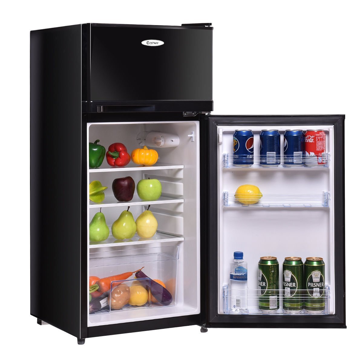Costway 3.4 cu. ft. 2 Door Compact Mini Refrigerator Freezer Cooler ...