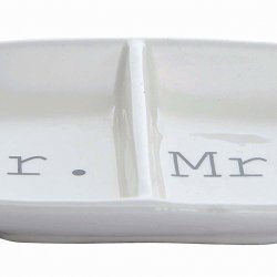 Creative Co-Op Ceramic 2 Section Mr. and Mrs. Ring Dish