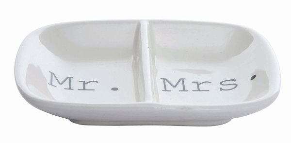 Creative Co-Op Ceramic 2 Section Mr. and Mrs. Ring Dish
