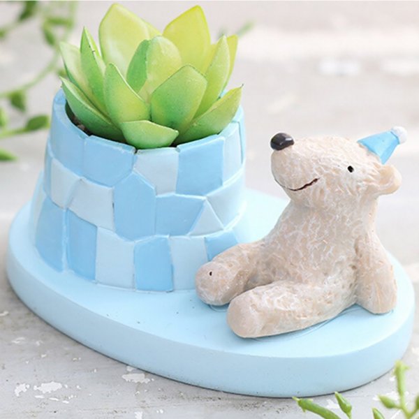 Cute Bear Succulent Pots with Drainage Resin Mini Flower Pot Garden