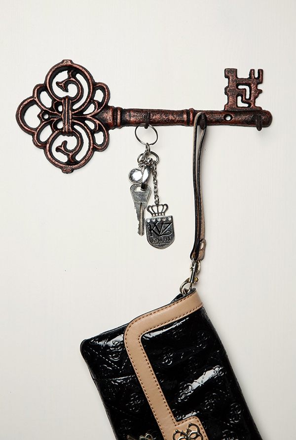 Wall Mounted Cast Iron Key Holder - Vintage Key With 3 Hooks