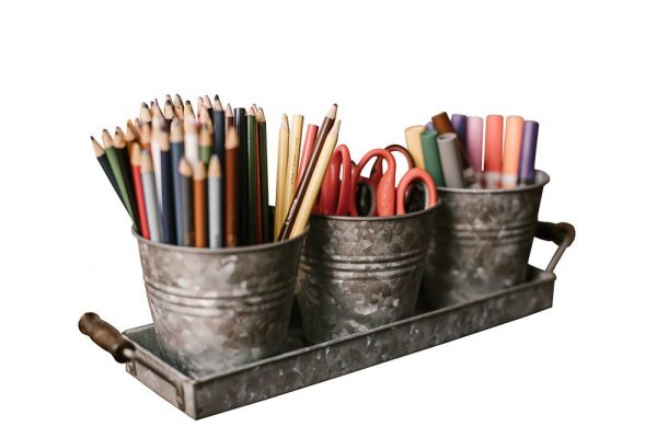 Galvanized Picnic Planter Set with Tray and 3 Buckets