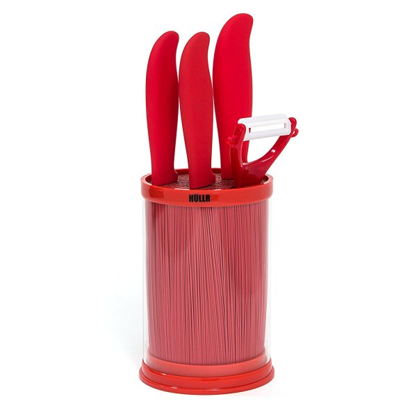HULLR 5 Piece Red Ceramic Blade Kitchen Knife Set With Acrylic Stand