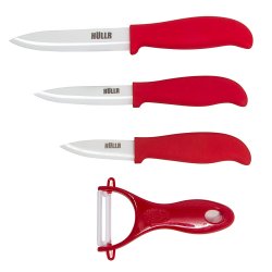 HULLR 5 Piece Red Ceramic Blade Kitchen Knife Set With Acrylic Stand