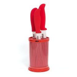 HULLR 5 Piece Red Ceramic Blade Kitchen Knife Set With Acrylic Stand