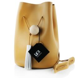 Handcrafted Cow Leather Bucket Shoulder Bag with Tassels Ornament