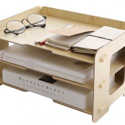 Kusn Supply 3 Tier Wood Desktop Letter Tray Organizer