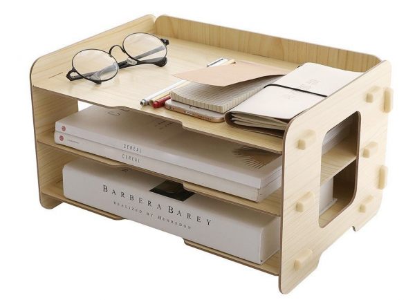 Kusn Supply 3 Tier Wood Desktop Letter Tray Organizer
