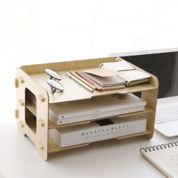Kusn Supply 3 Tier Wood Desktop Letter Tray Organizer
