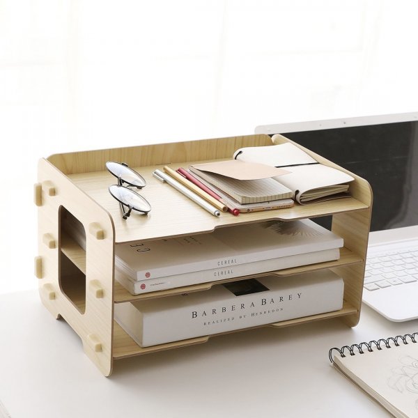 Kusn Supply 3 Tier Wood Desktop Letter Tray Organizer