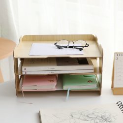 Kusn Supply 3 Tier Wood Desktop Letter Tray Organizer