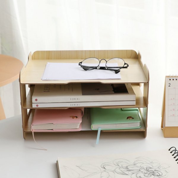 Kusn Supply 3 Tier Wood Desktop Letter Tray Organizer