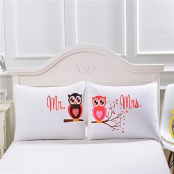 Mr and Mrs Owls Romantic Pillowcases Valentine Day Gift