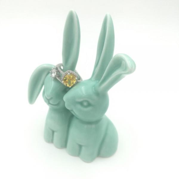 OYLZ Ceramic Rabbit Bunny Jewelry Ring Holder for Wedding Rings
