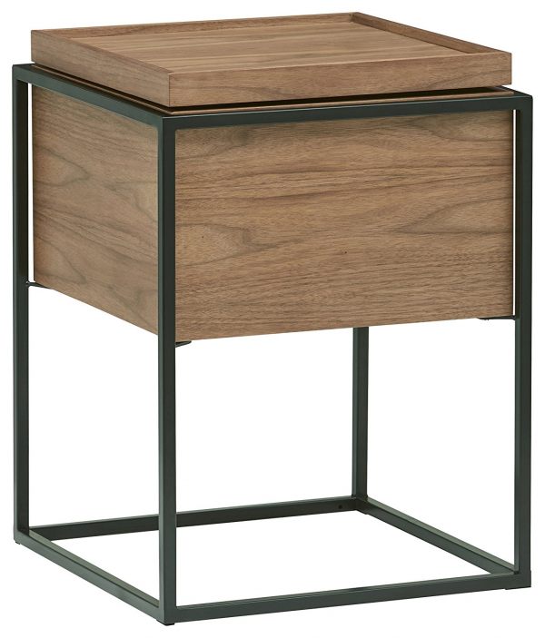 Rivet Axel Lid Storage Wood and Metal Side Table