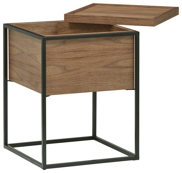 Rivet Axel Lid Storage Wood and Metal Side Table