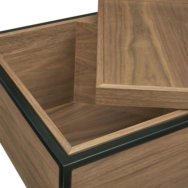 Rivet Axel Lid Storage Wood and Metal Side Table