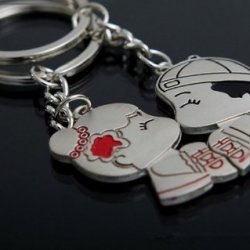 Romantic Chinese Lovers Kiss with Double Happiness Couple Keychains
