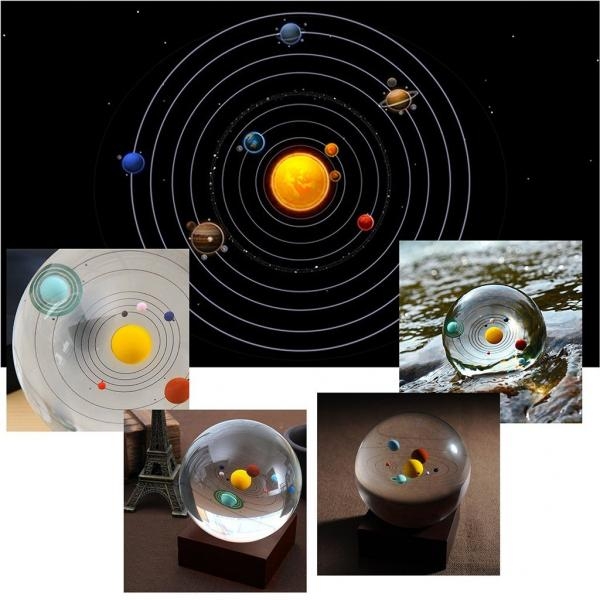 Solar System Crystal Ball with Wood Stand