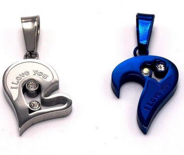 Two Piece Pendant Necklace Couples Gift Heart I Love You Necklace Set