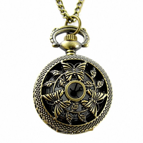 YouYouPifa Retro Bronze Three Butterfly Pattern Hollow Small Pocket Watch